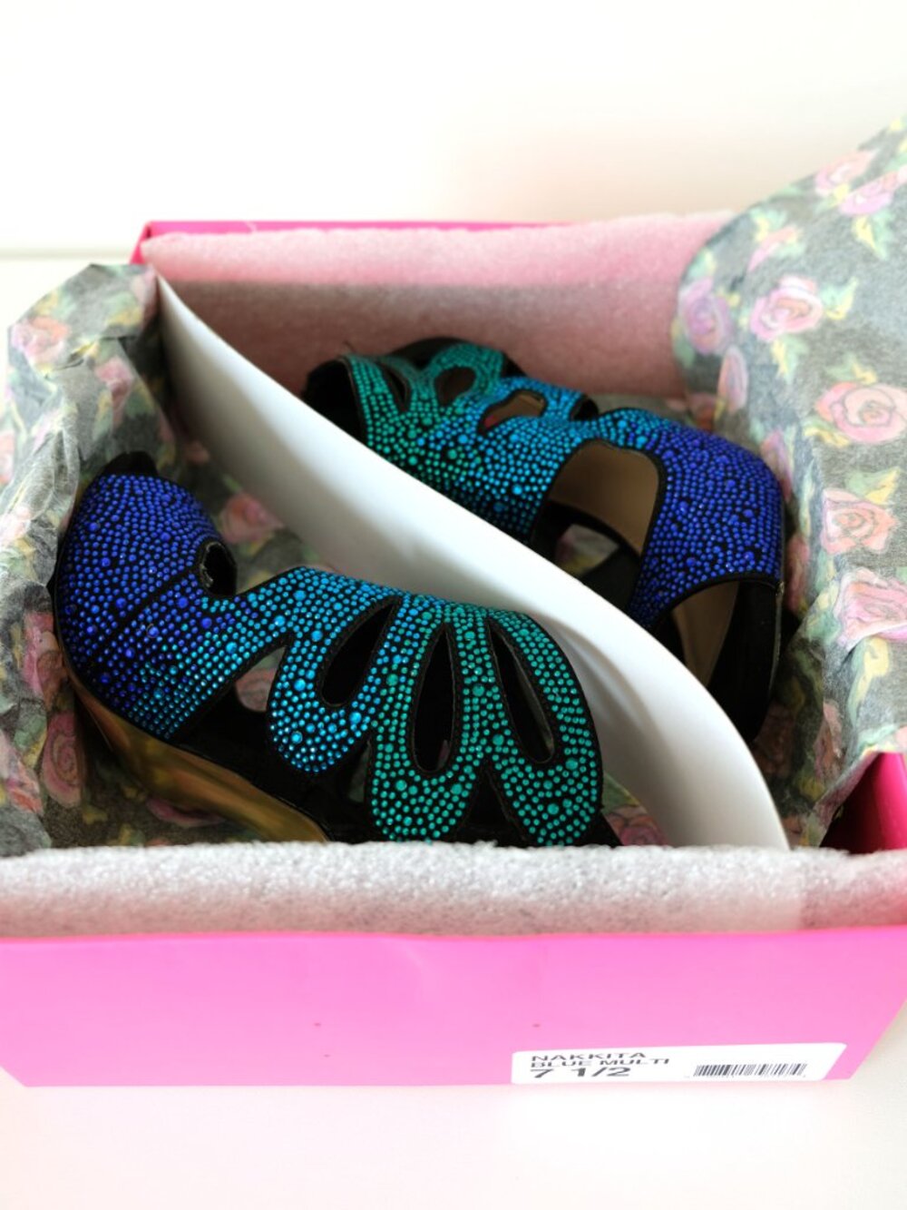 Betsey Johnson Nakkita Stiletto, Black with Sapphire-Emerald Ombré Rhinestones - Picture 8 of 9